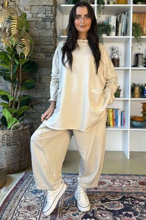 Scamp Raw Seam Funnel Neck Top Stone